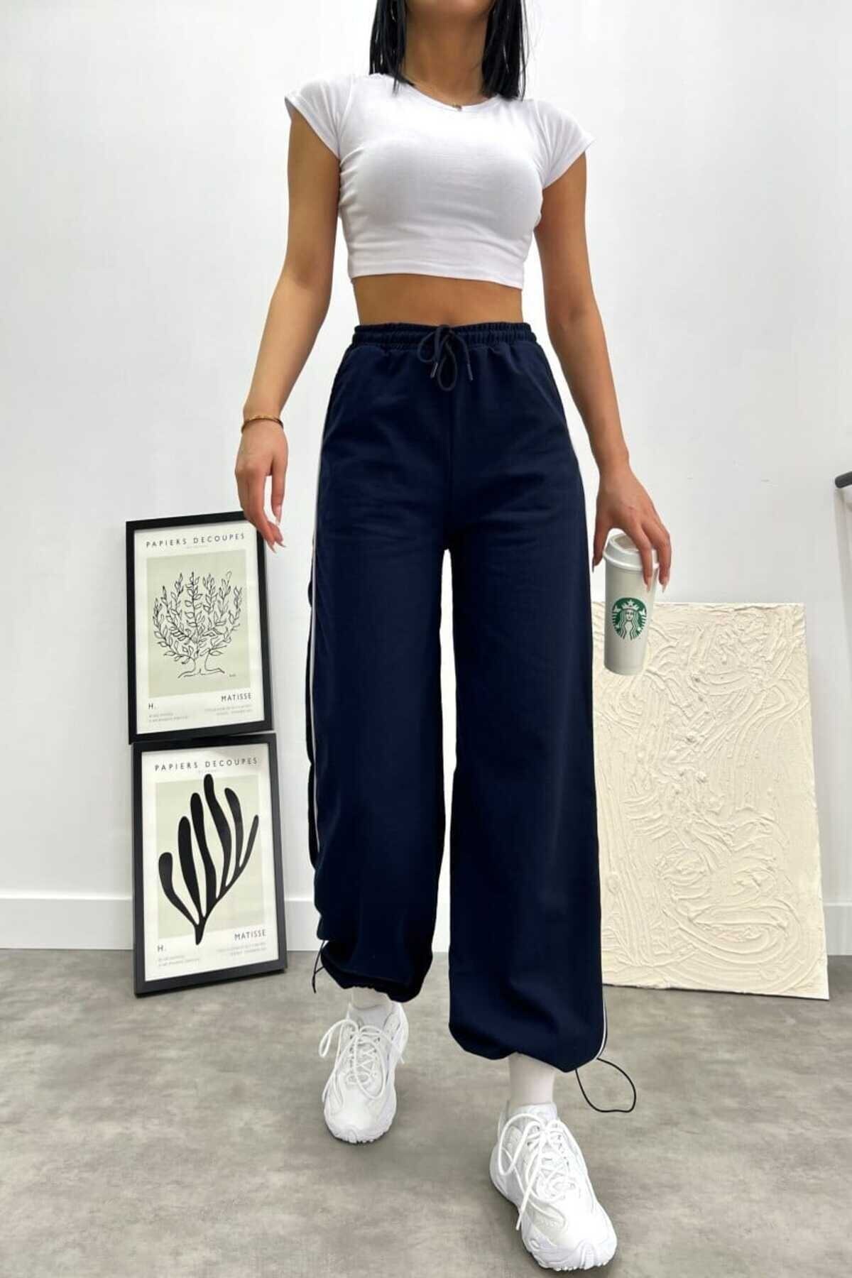Lacivert Yan Biye Bol Eşofman Altı Unisex