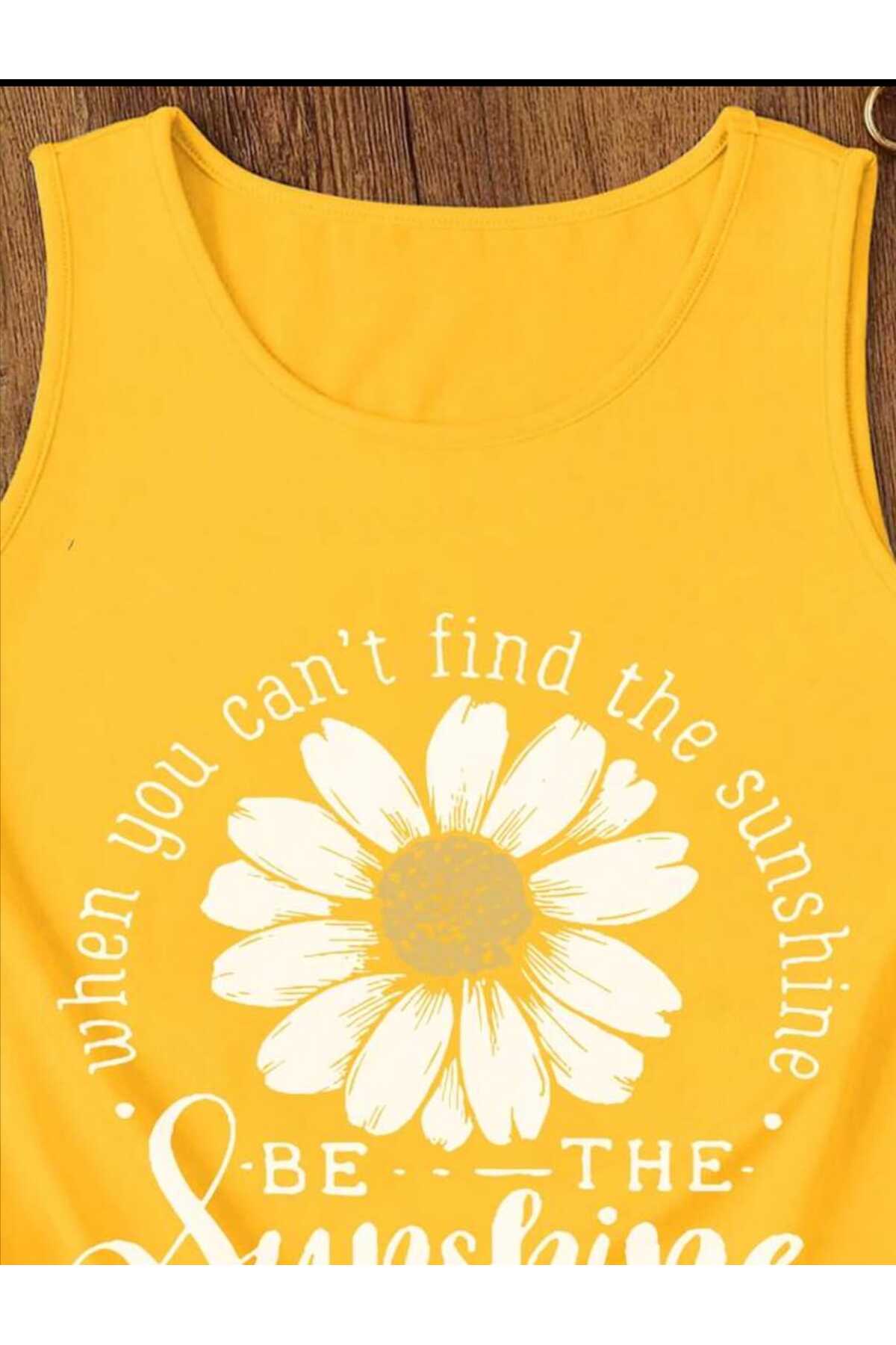 BE THE SUNSHİNE Kadın Pamuklu Kolsuz (Omuzu Açık) Yazlık T-shirt