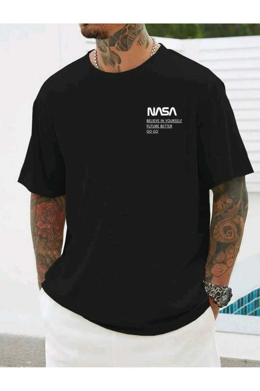 Nasa Belıeve Baskılı Oversize Bisiklet Yaka Tshirt