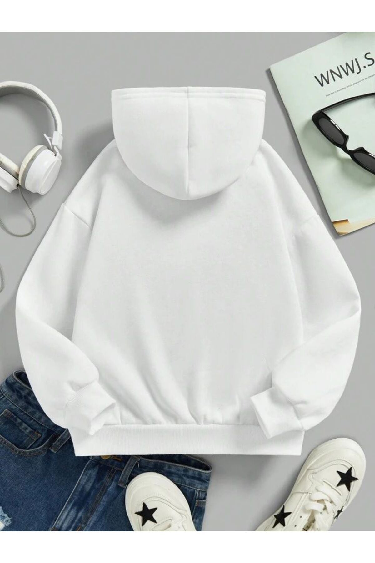 Basic Kapşonlu Sweatshirt Düz Baskısız Oversize ( Geniş Kalıp )