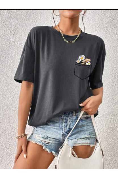 Çiçek Baskılı Unisex Oversize Tshirt