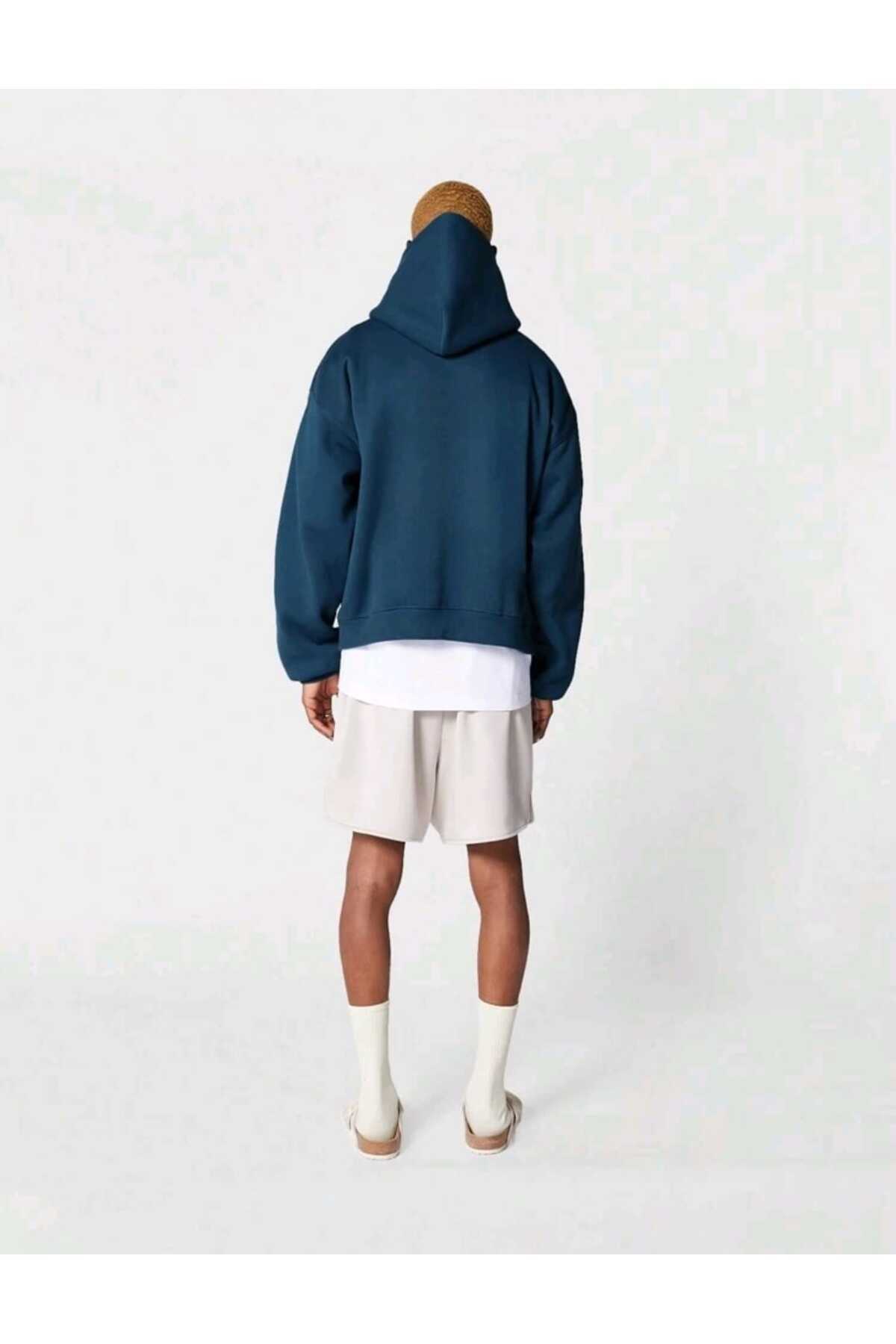 Basic baskısız pamuklu oversize kapüşonlu