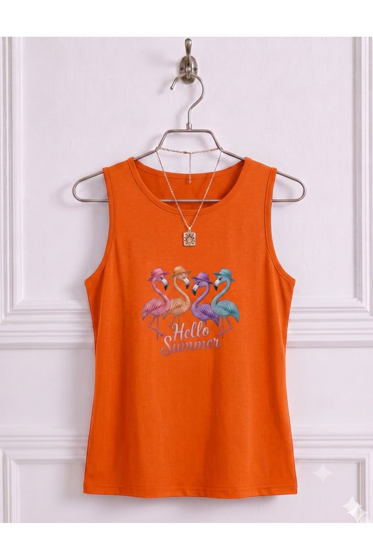FLAMİNGO Baskılı Kadın (Omuzu Açık) Askılı Kolsuz Tshirt