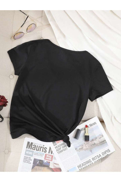 V Yaka (Cherry) Baskılı Yazlık Tshirt Regular Kalıp