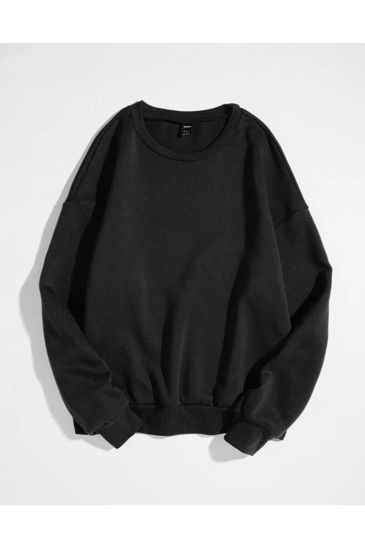 Bisiklet Yaka Sweatshirt Düz Baskısız ( Soft ) Geniş Kalıp