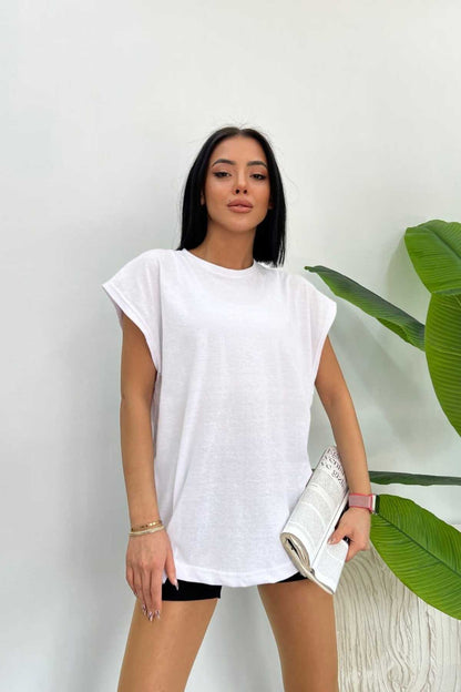 Düz Giy Çık Kadın Kolsuz Sıfır Kol Trend T-Shirt