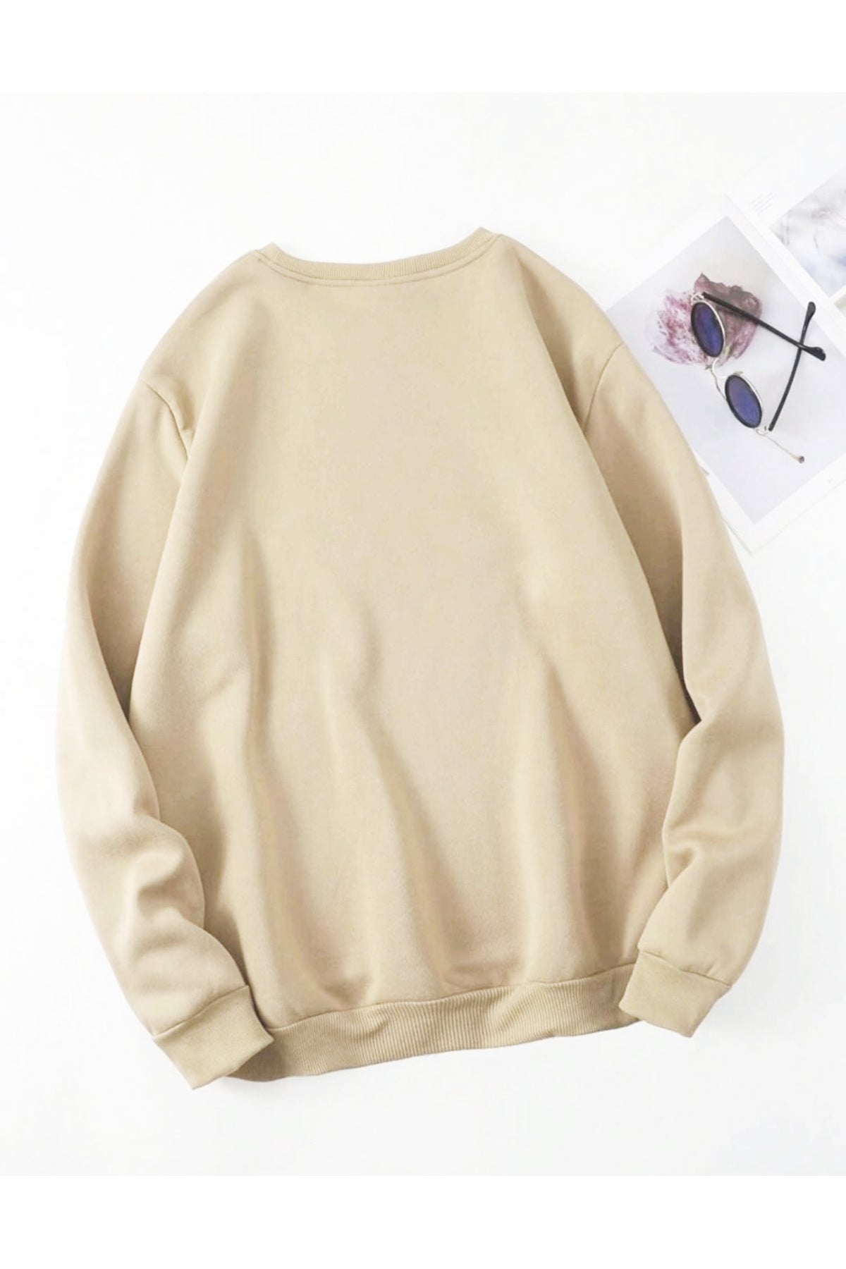 Sevimli Ayı Baskılı Bisiklet Yaka Oversize Pamuklu Sweatshirt ( GENİŞ KALIP )