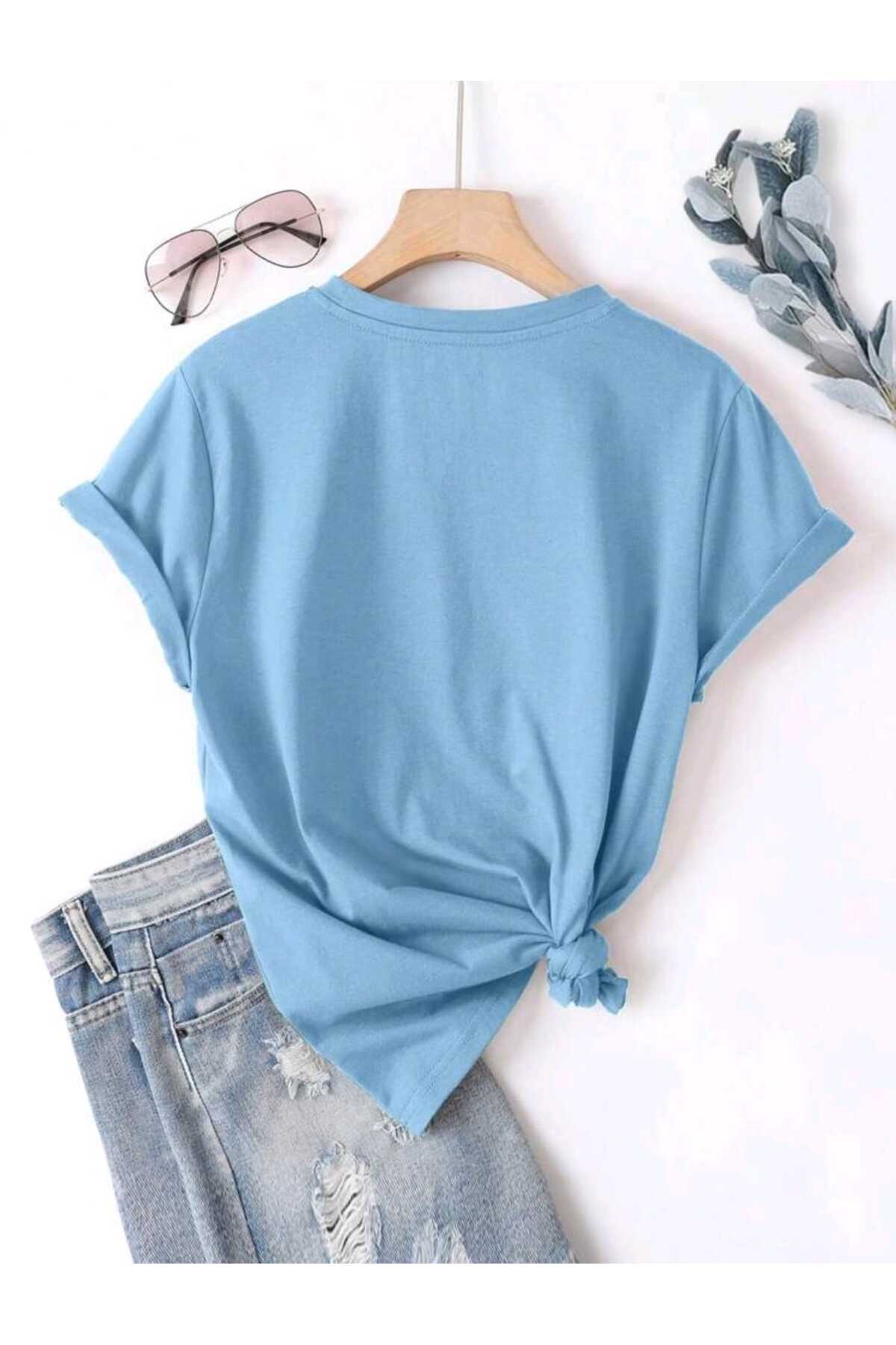 Ay Yıldız Papatya Baskılı UNISEX YAZLIK Pamuklu Kısa Kol Tshirt