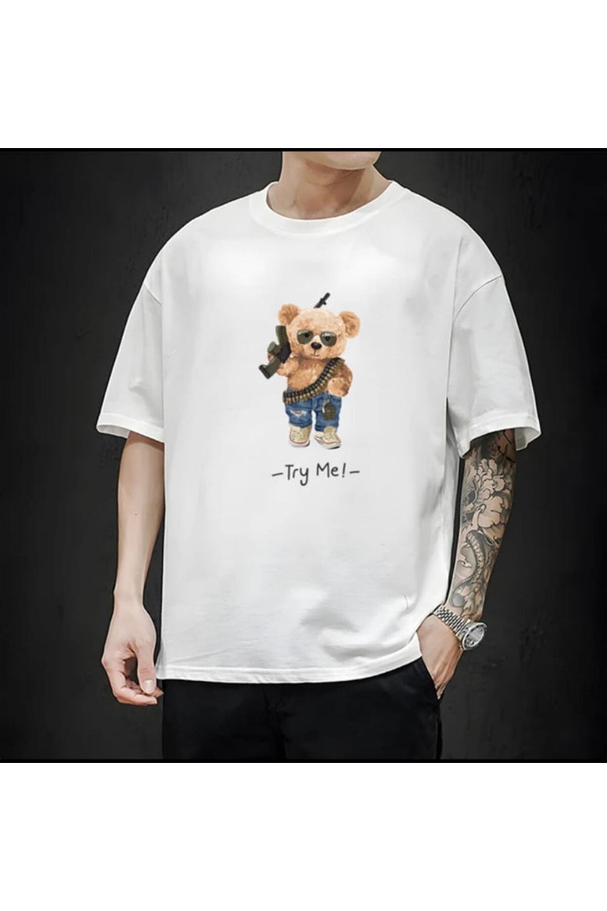 Bear Baskılı Oversize T-shirt