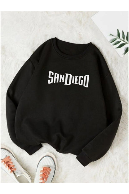 SANDIEGO Baskılı Oversize Kalıp Bisiklet Yaka Sweatshirt