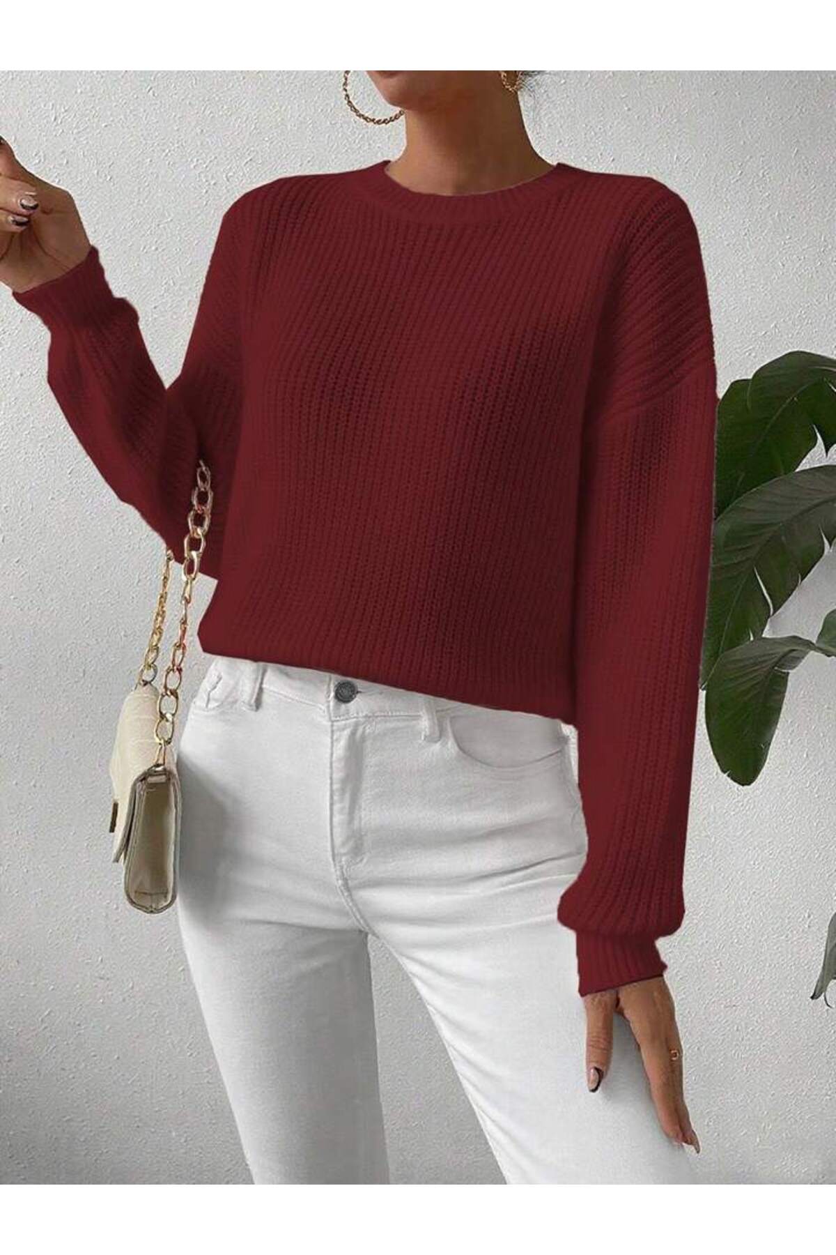 TRİKO Örme Oversize Bisiklet Yaka Kazak BTK