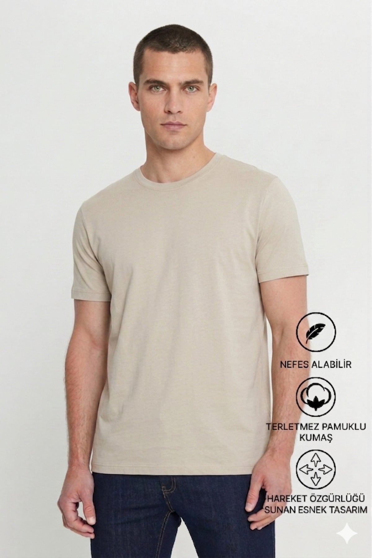 Erkek Slim Fit Bisiklet Yaka Kısa Kollu Yumuşak Tuşeli Basic Siyah Tişört