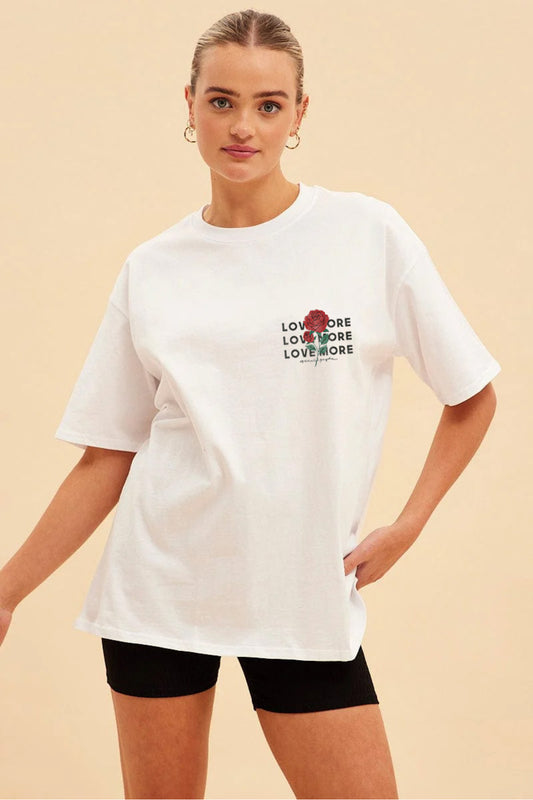 Love More Baskılı Pamuk Unisex Kısa Kol Tshirt
