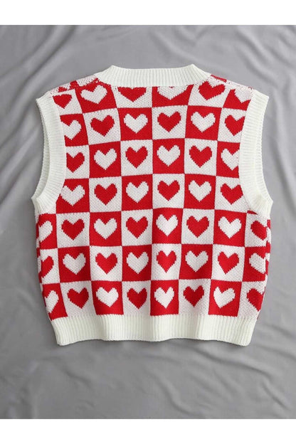 V-NECK COTTON SWEATER WITH HEARTS Süveter KALPLİ