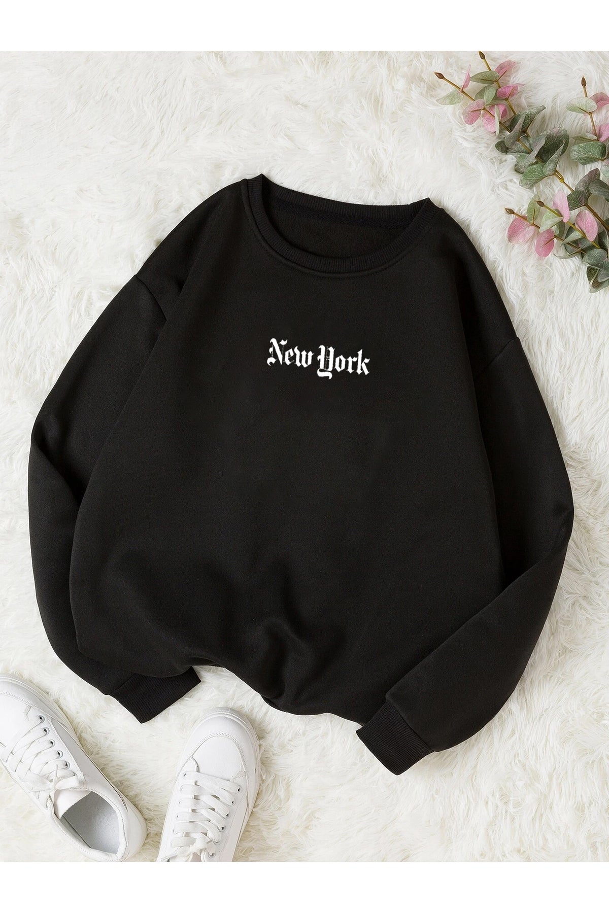 NEW YORK SLOGAN Baskılı Bisiklet Yaka OVERSIZE Sweatshirt