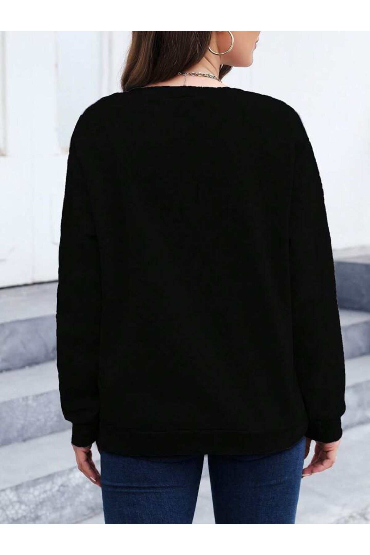 Siyah Karışık Bisiklet Yaka Sweatshirt Koleksiyonu