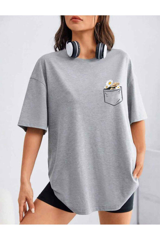 Çiçek Baskılı Unisex Oversize Tshirt