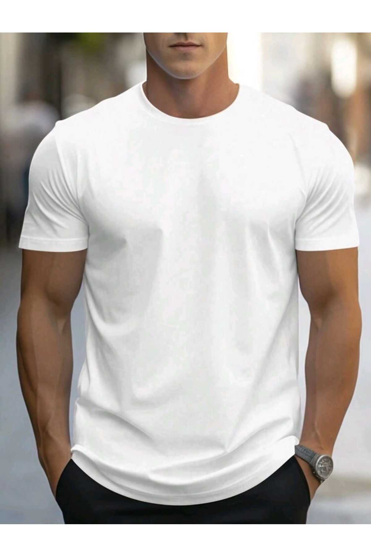 Erkek yazlık pamuklu Basic T-shirt Düz Model