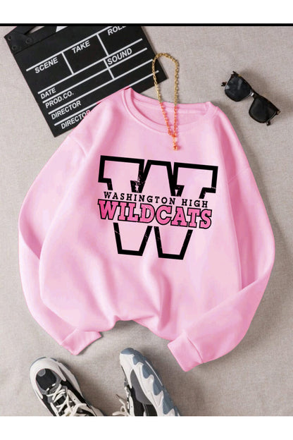 WILD CATS Baskılı Oversize Bisiklet Yaka Sweatshirt