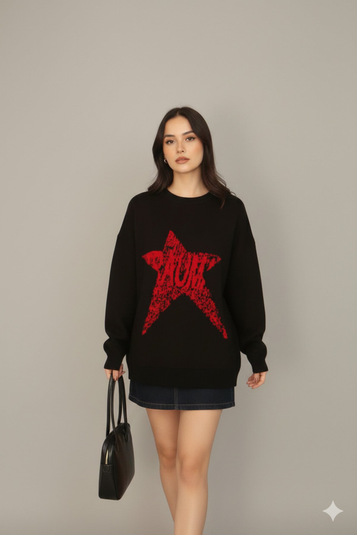 STAR Detaylı Soft Triko Bisiklet Yaka Kazak