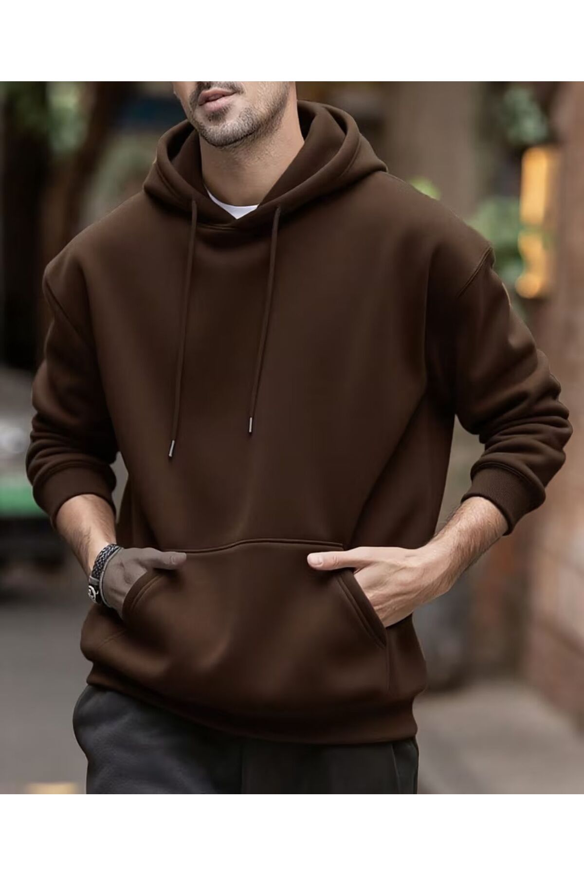 ERKEK KAPÜŞONLU DÜZ BASKISIZ SWEATSHİRT