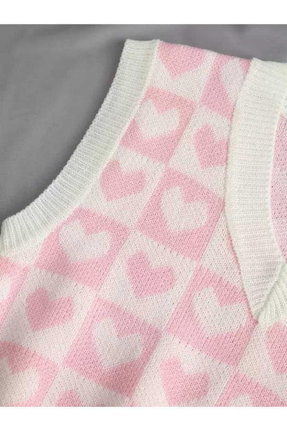 V-NECK COTTON SWEATER WITH HEARTS Süveter KALPLİ