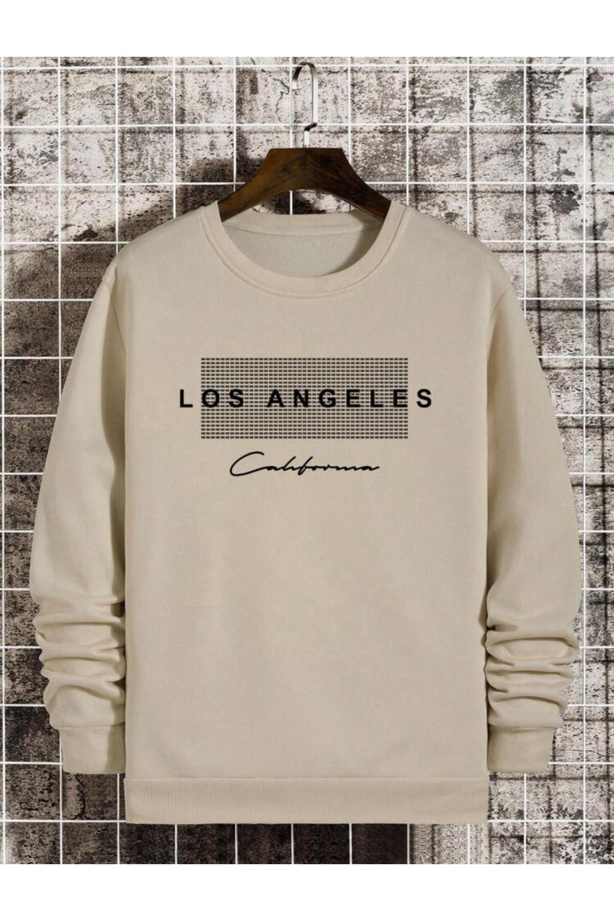 Los Angeles California Baskılı Bisiklet Yaka Pamuklu Sweatshirt