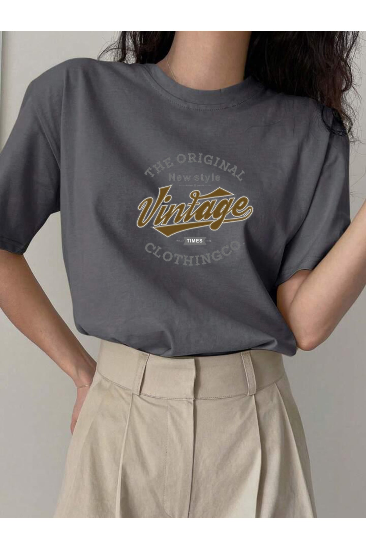 Vintage Baskılı Pamuklu Kısa Kol (Oversize) Tshirt