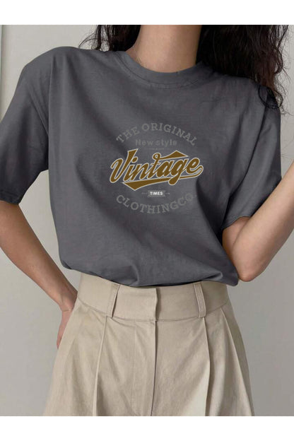 Vintage Baskılı Pamuklu Kısa Kol (Oversize) Tshirt