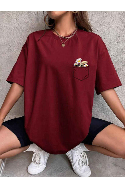 Çiçek Baskılı Unisex Oversize Tshirt