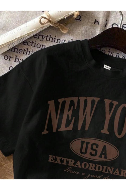 NEW YORK EXTRA BASKILI Pamuklu Kısa Kol (Oversize) Tshirt
