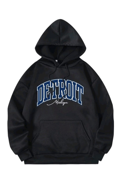 Detroıt Baskılı Oversize Hoodie Kapşonlu Sweatshirt