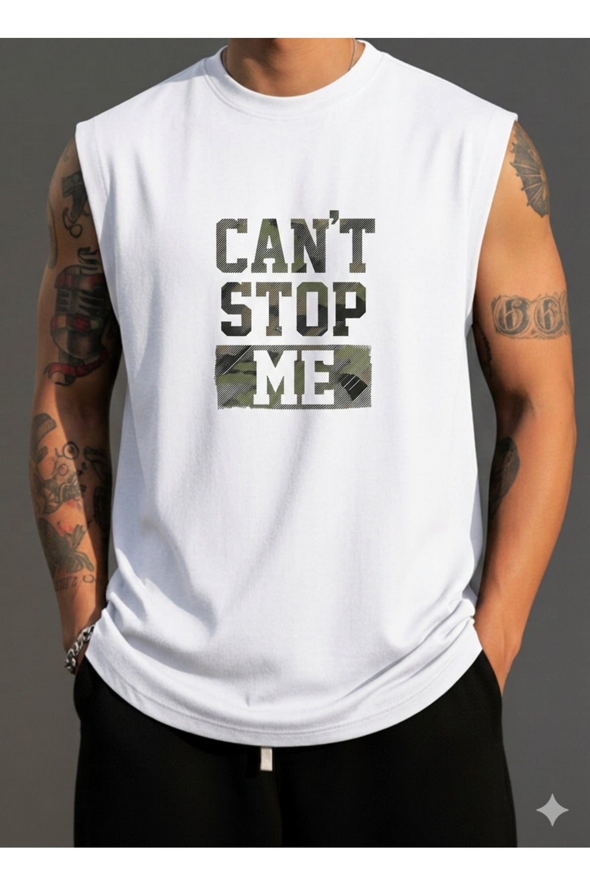 Erkek Sıfır Kol MİX Baskılı T-Shirt