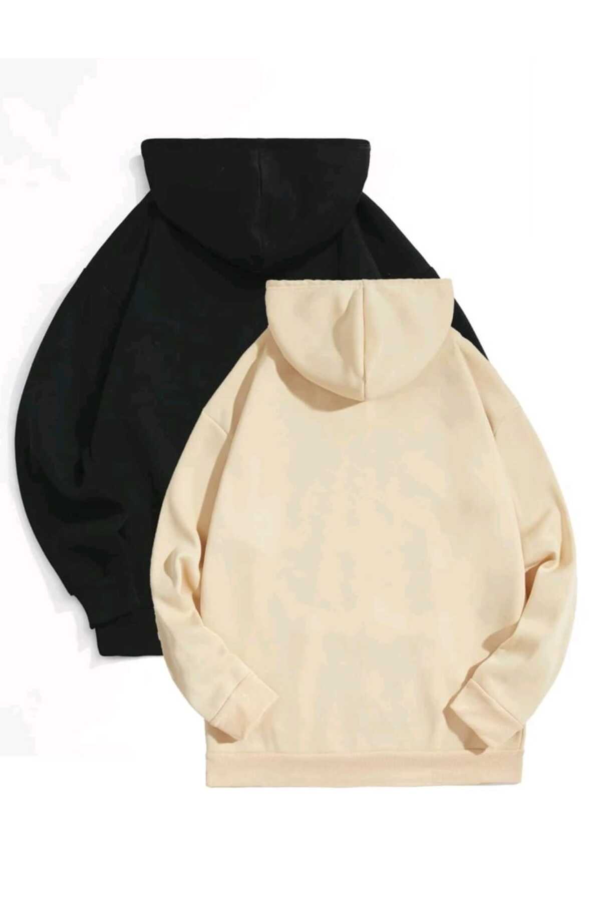 2'li Paket Sweatshirt Hoodie Spor Oversize Kapüşonlu