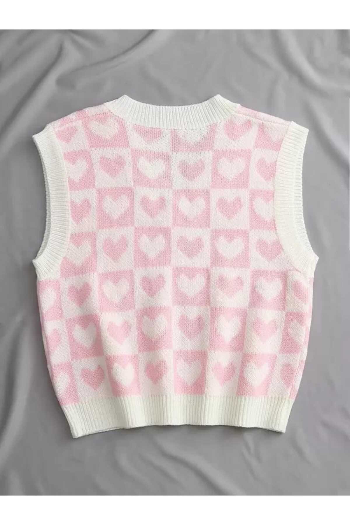 V-NECK COTTON SWEATER WITH HEARTS Süveter KALPLİ
