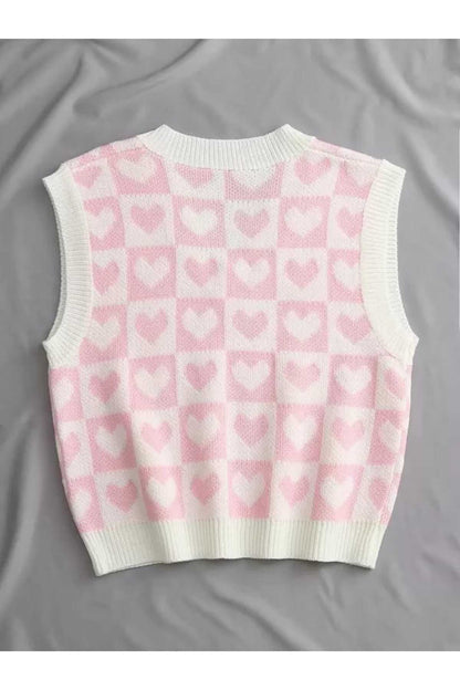 V-NECK COTTON SWEATER WITH HEARTS Süveter KALPLİ
