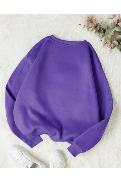 Bisiklet Yaka Sweatshirt Düz Baskısız ( Soft ) Geniş Kalıp