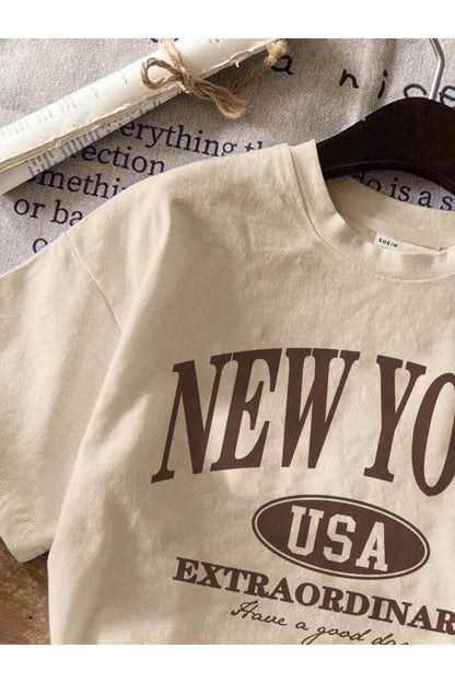 NEW YORK EXTRA BASKILI Pamuklu Kısa Kol (Oversize) Tshirt