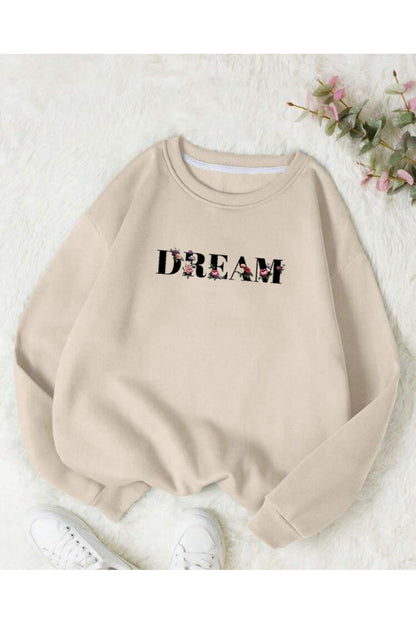 DREAM Baskılı Sıfır Yaka Sweatshirt