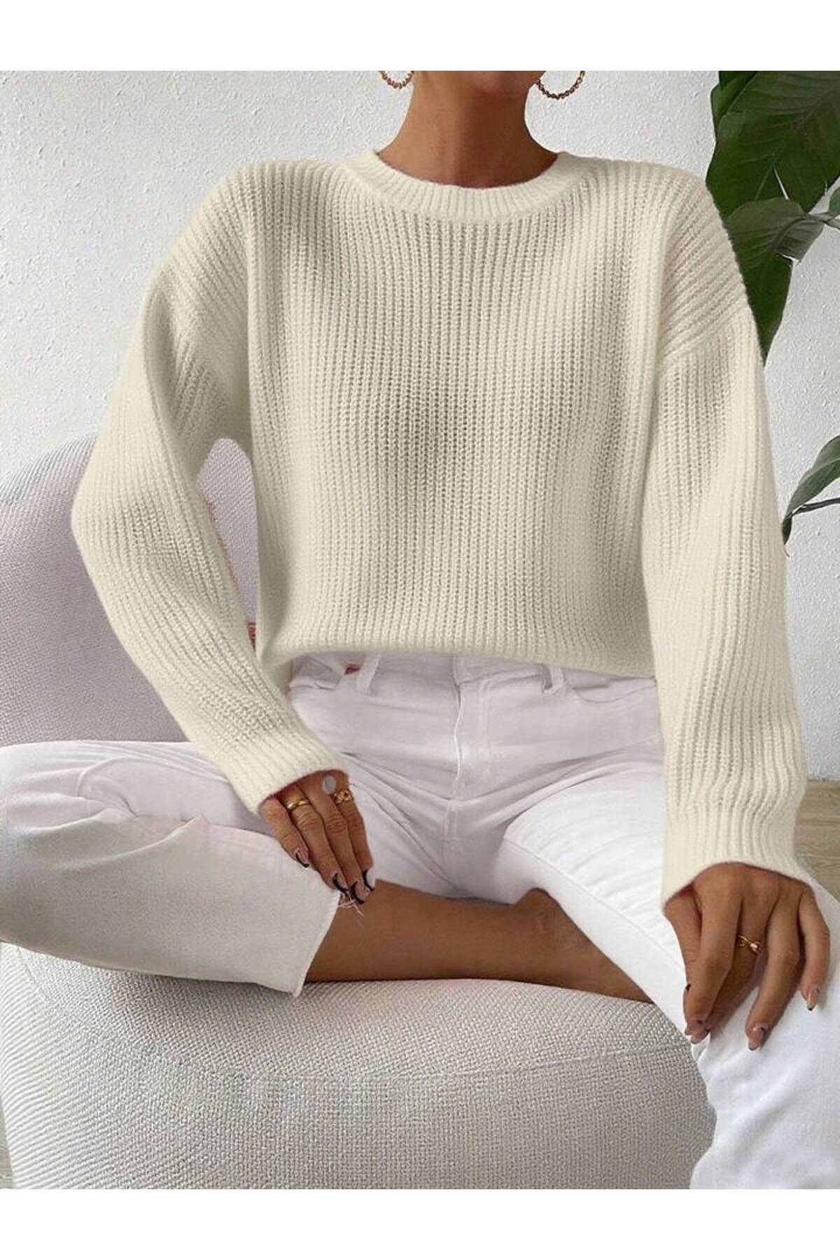 TRİKO Örme Oversize Bisiklet Yaka Kazak BTK