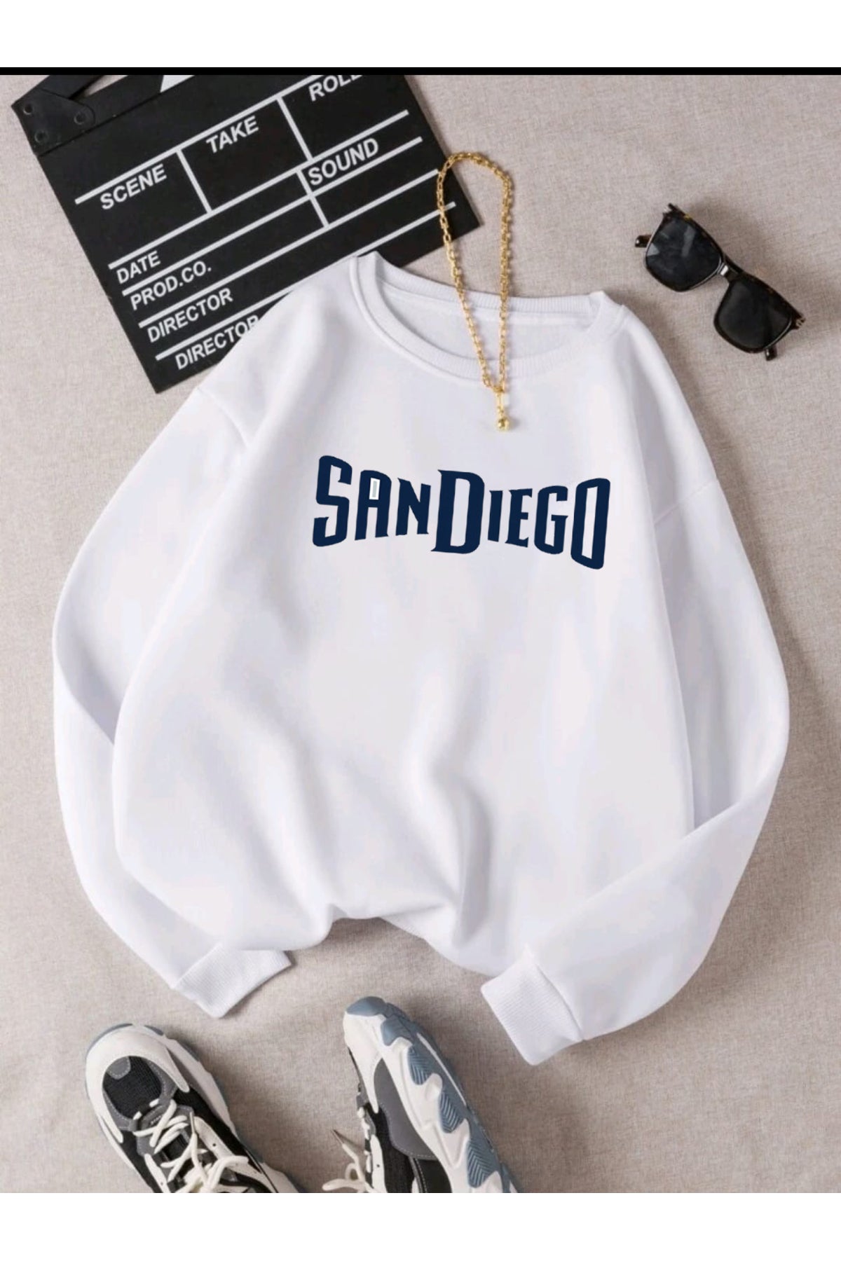 SANDIEGO Baskılı Oversize Kalıp Bisiklet Yaka Sweatshirt