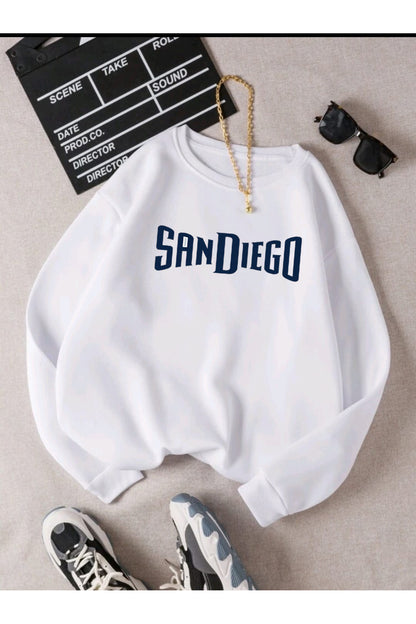 SANDIEGO Baskılı Oversize Kalıp Bisiklet Yaka Sweatshirt