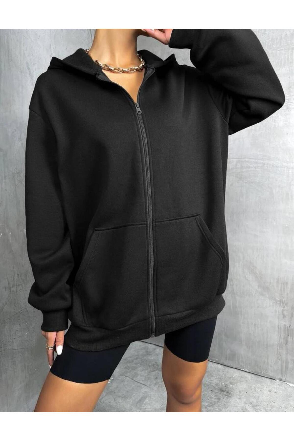 Kapüşonlu Oversize Kalıp Fermuarlı Hırka Sweatshirt Unisex ( Rahat Kalıp )
