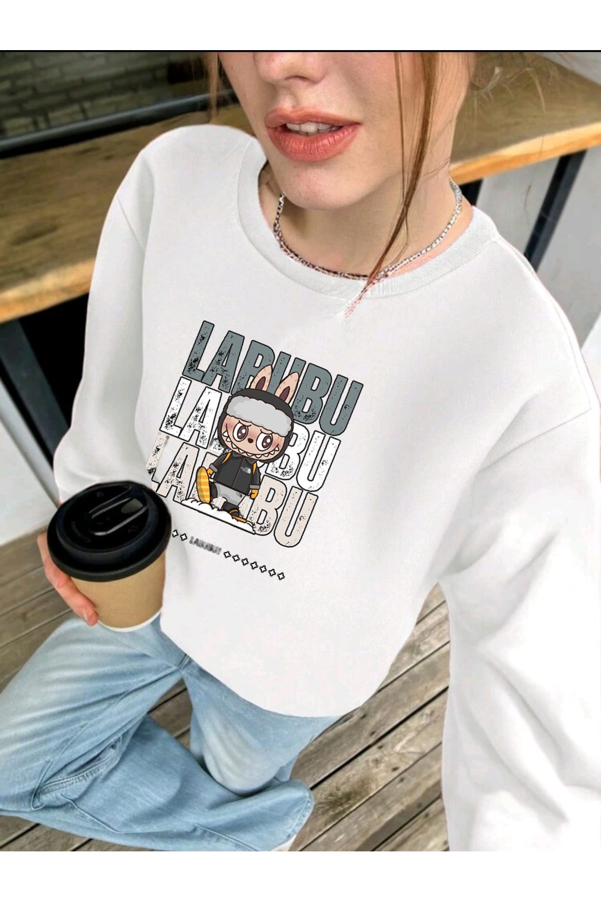 LABUBU Sweatshirt Unisex Pamuklu Şardonlu