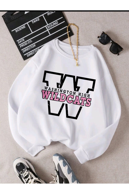 WILD CATS Baskılı Oversize Bisiklet Yaka Sweatshirt