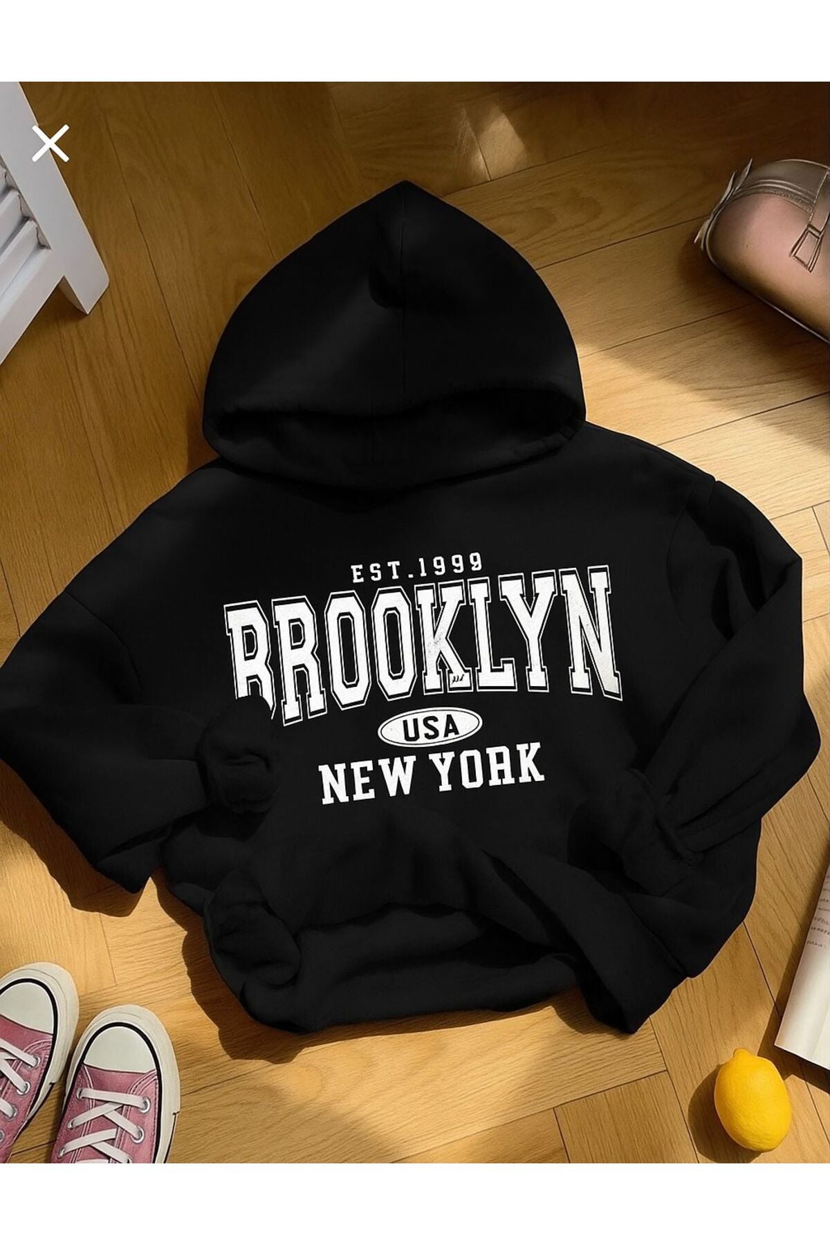 EST.1998 BROOKLYN Baskılı Oversize Kalıp KAPŞONLU Sweatshirt