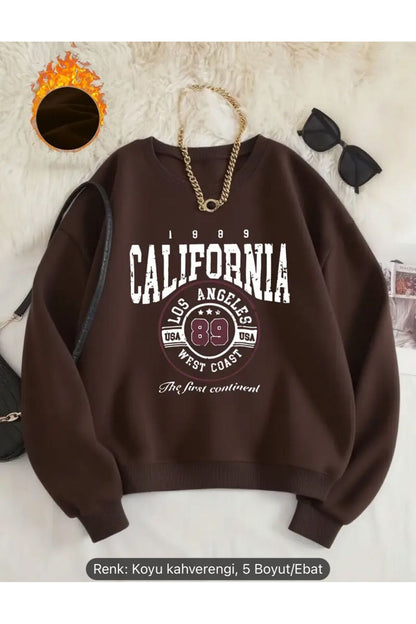 CALIFORNIA BASKILI BİSİKLET YAKA SWEATSHİRT