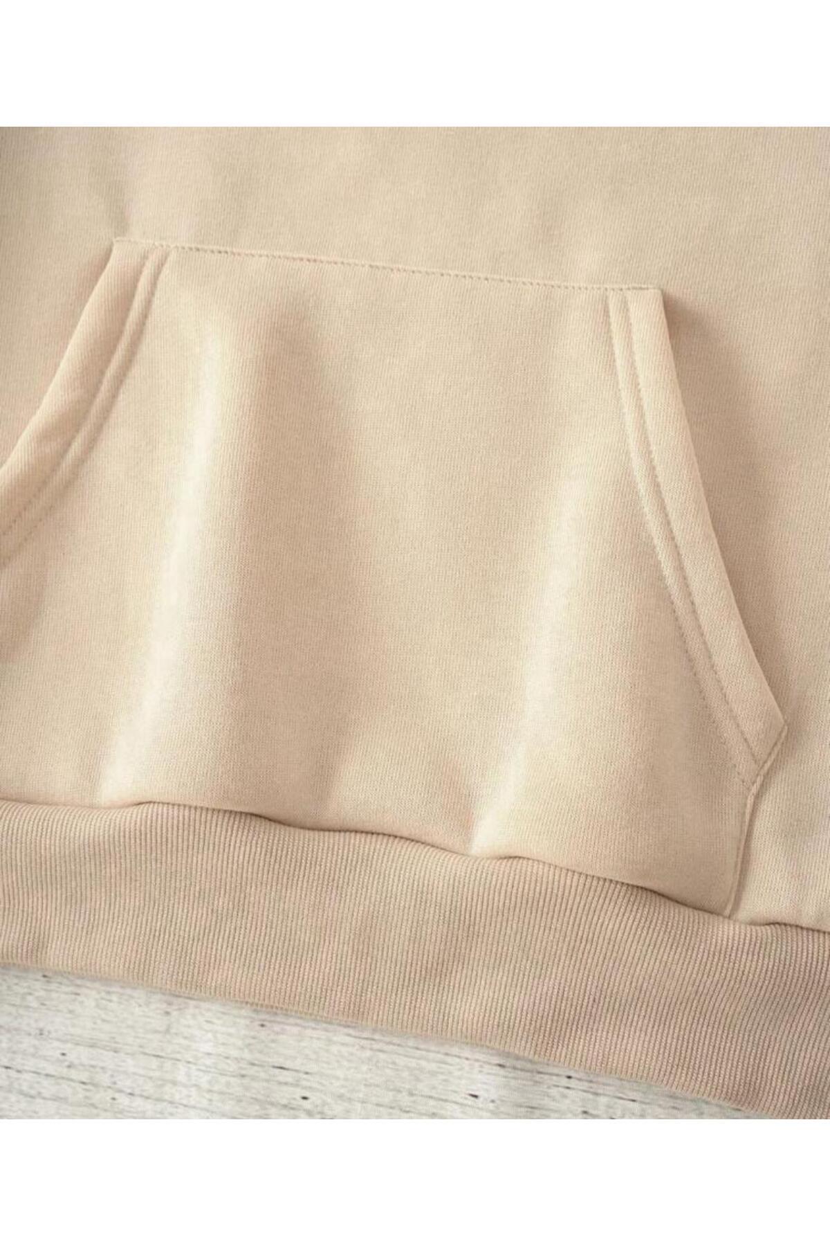 Kapüşonlu Sweatshirt Düz Baskısız ( Soft ) Geniş Kalıp