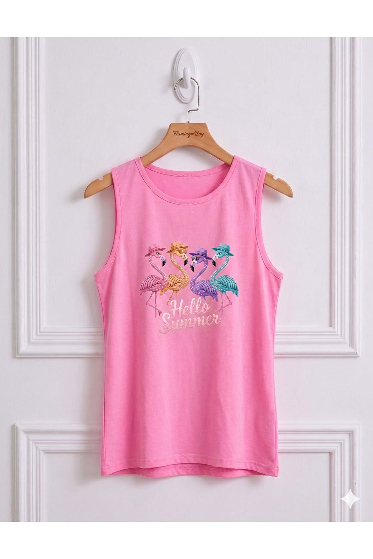 FLAMİNGO Baskılı Kadın (Omuzu Açık) Askılı Kolsuz Tshirt
