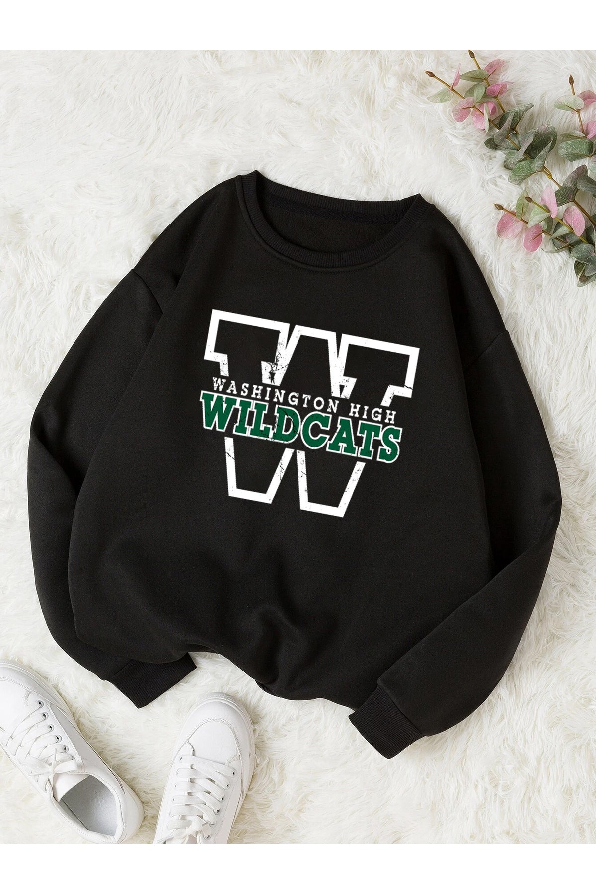 WILD CATS Baskılı Oversize Bisiklet Yaka Sweatshirt